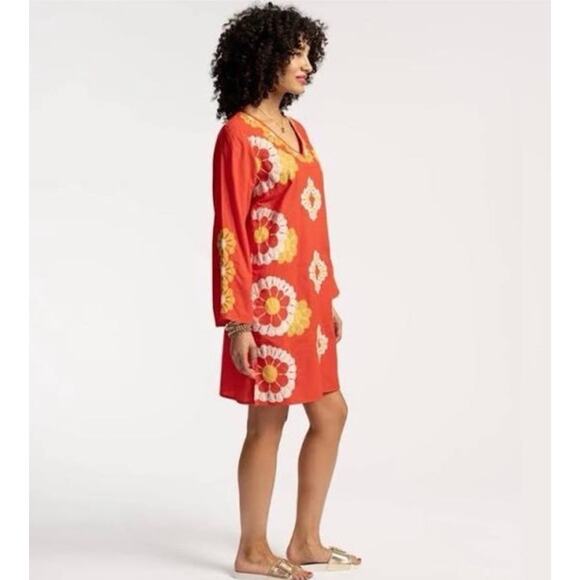Frances Valentine 1X Dress Goldie Tunic Kaftan Embroidered Floral MOD Retro B12 - Picture 2 of 11